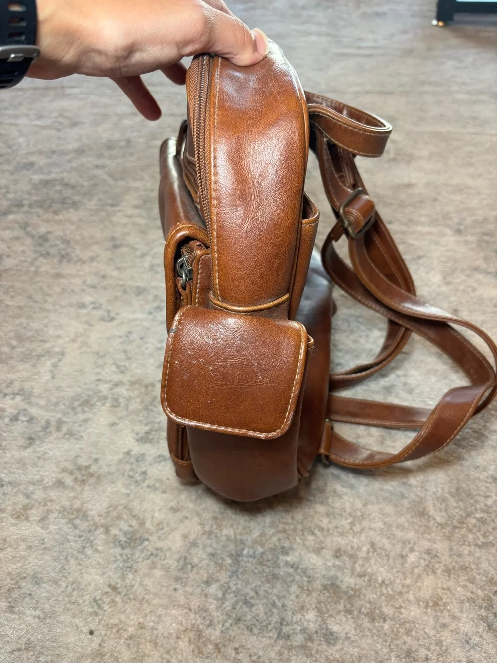Vintage Rosetti Cognac Brown Small Faux Leather Backpack Purse